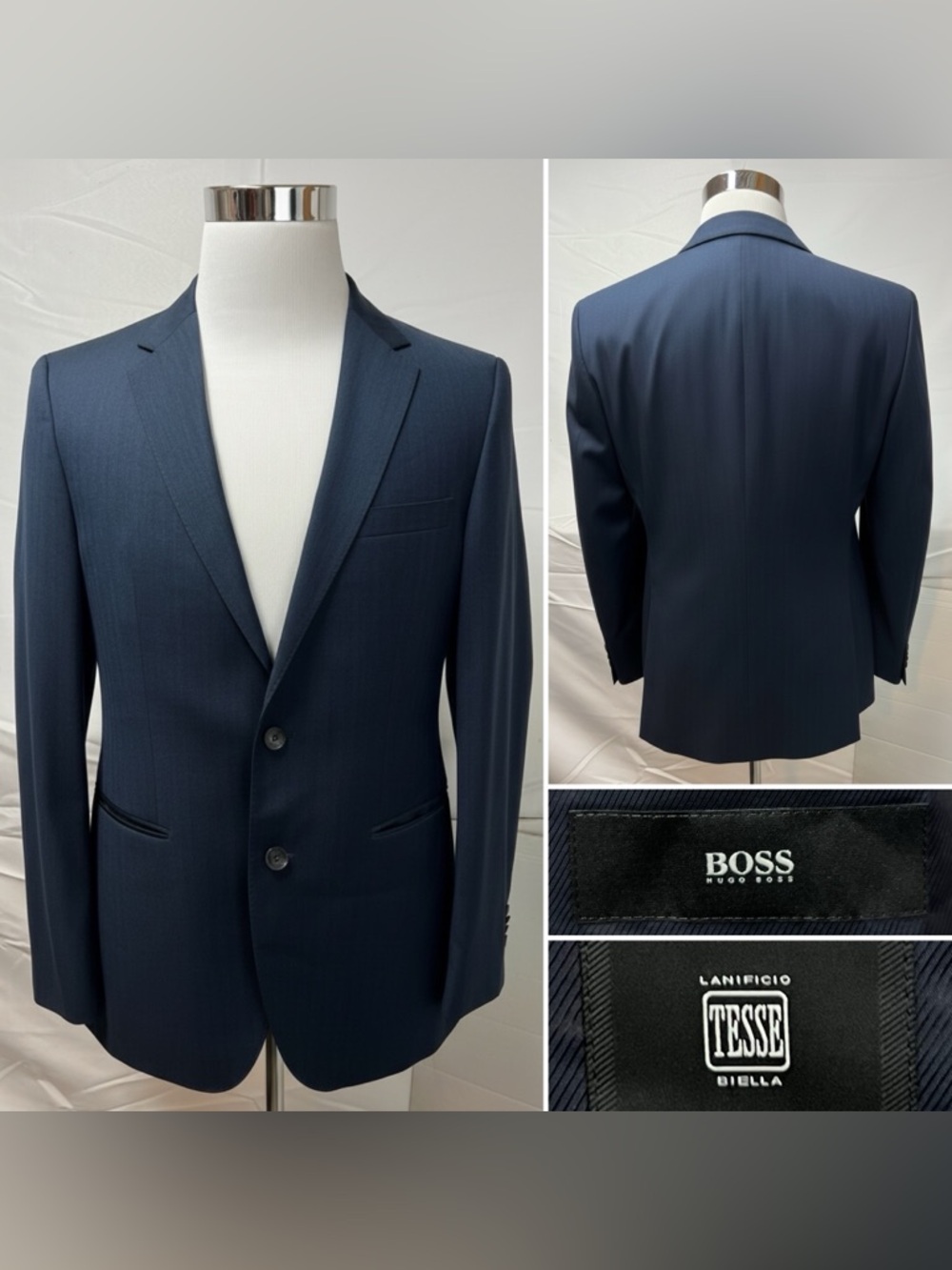 Hugo Boss Men’s 38R Navy Wool The James5/Sharp7 Navy Super100 Wool Blazer Jacket